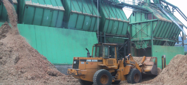 hog fuel handling at a sawmill in Canoe, BC